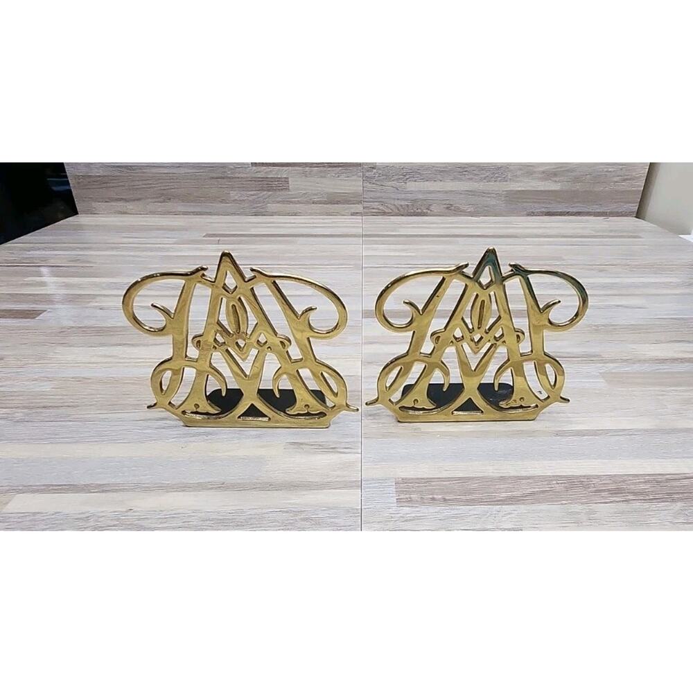 Virginia Metalcrafters 1977 Colonial Williamsburg Brass Bookends, "A"